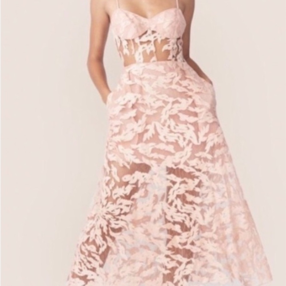Allen Schwartz Sheer Lace Midi Dress in Light Pink